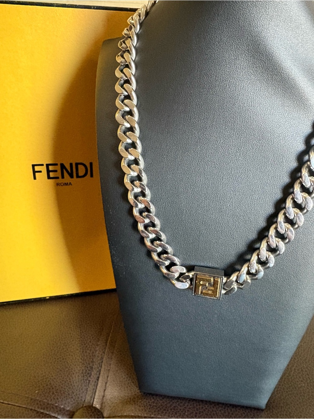 FENDI Cuban chain link palladium Neckace